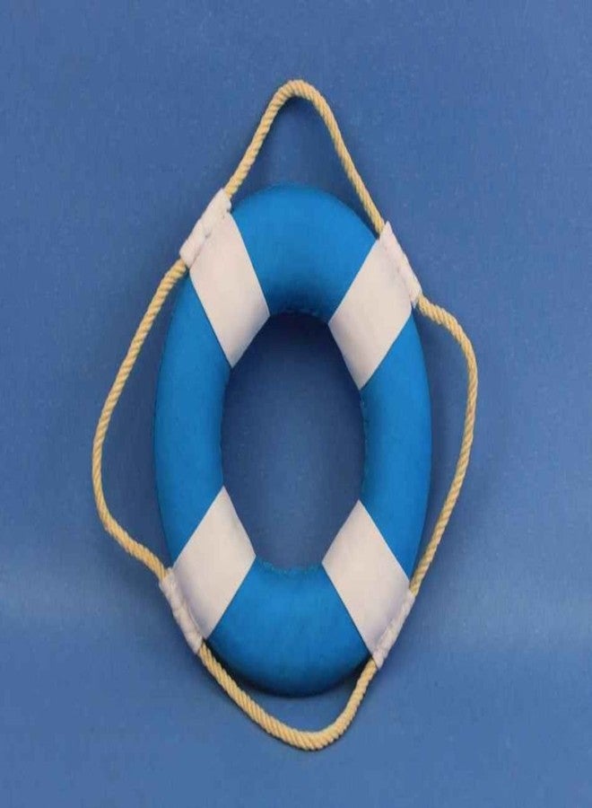 Handcrafted Nautical Decor طوق نجاة هامبتون البحري النابض بالحياة مع أشرطة بيضاء، أفكار لتزيين المنزل على الشاطئ، 6 بوصات، أزرق فاتح - Image 2